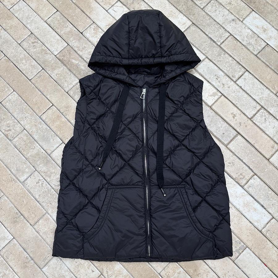 Hooded down vest women's light white duck down inner and outer wear vest rhombus inner winter clothing stacked vest