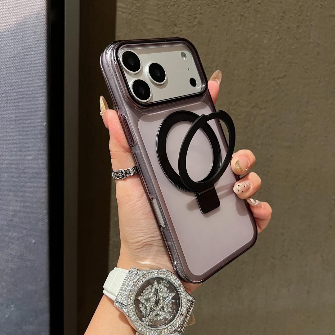 

Clear Case for iphone 17 16 Air Pro Max Built-in Magnet Contrast Color Metal Stand Raised Lens Lips Protection Soft TPU Case iPhone Air