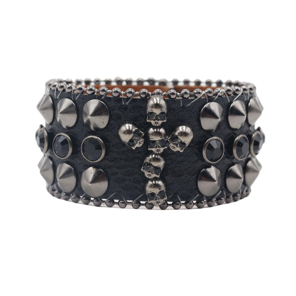 Amerikanisches Strass-Nieten-Armband Armband Kreuz Schädel Dekoration Punk Goth Personalisierter Schmuck