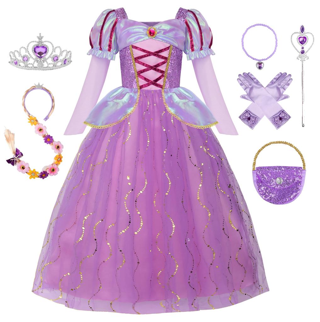 ReliBeauty Princess Dress for Princess Halloween Kids Size 140 Girls, Cosplay, Costume, Costume, One-Piece Set, Purple,