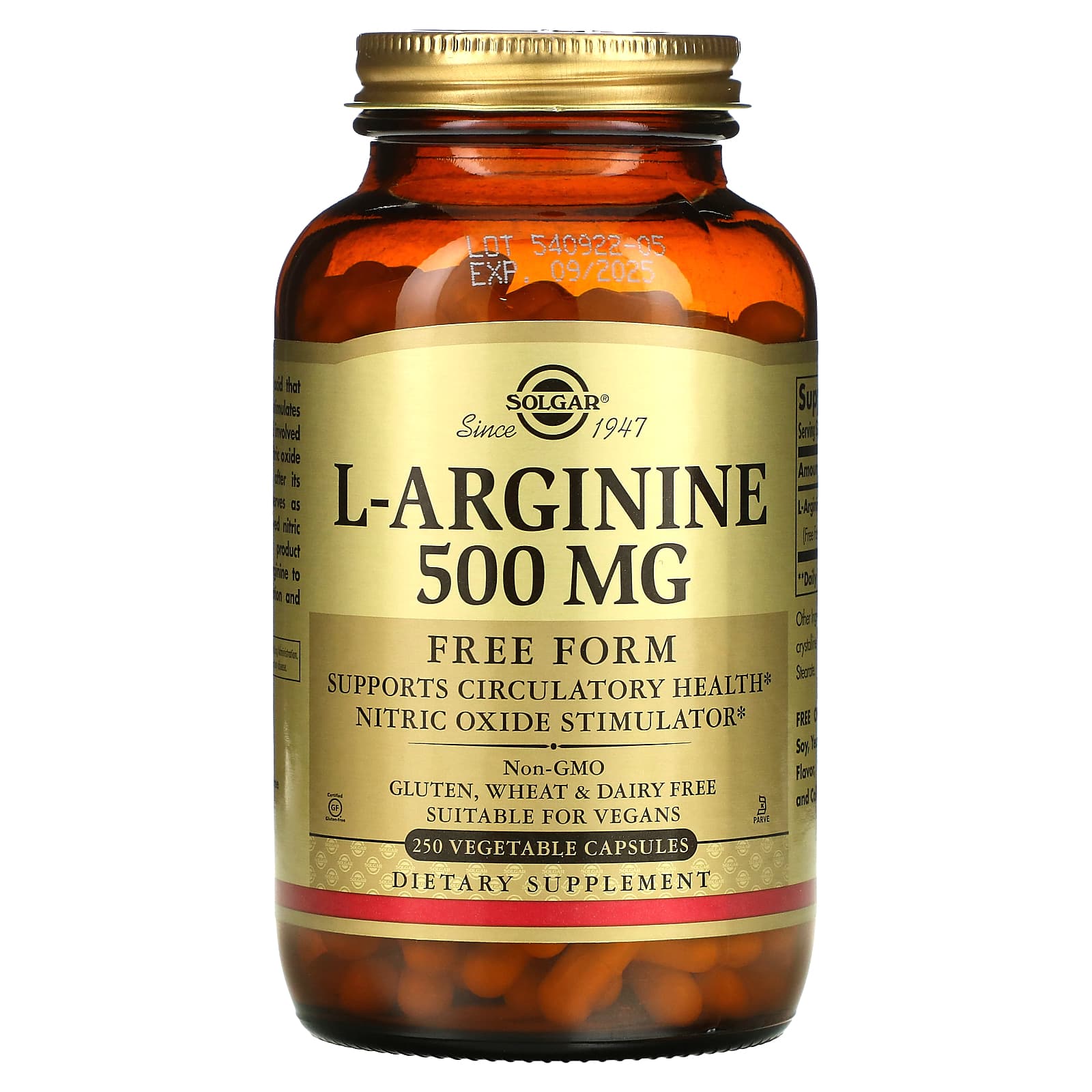 

L-Arginine, Free Form, 500Mg, 250 Veggie Caps