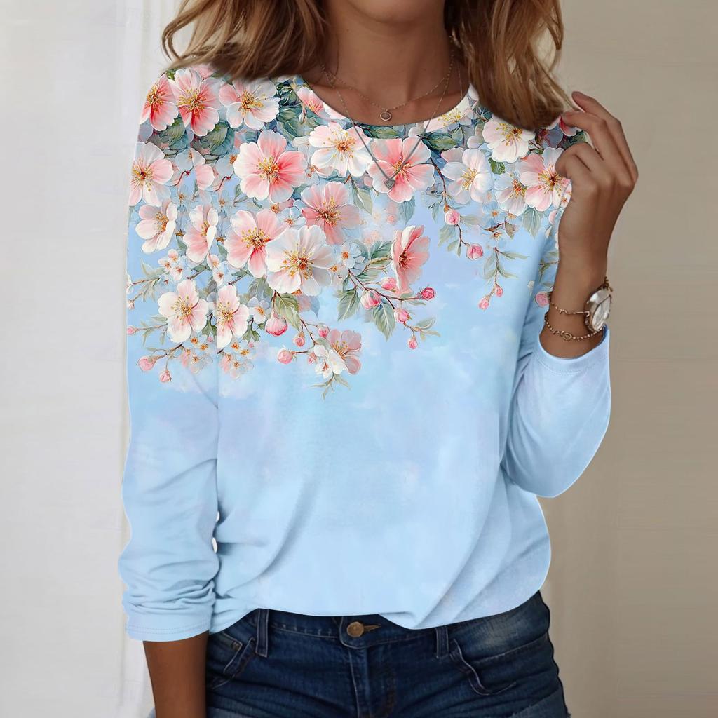 Long Sleeve Shirts For Women Cute Print Graphic Tees Blouses Casual Plus Size Basic Tops Pullover