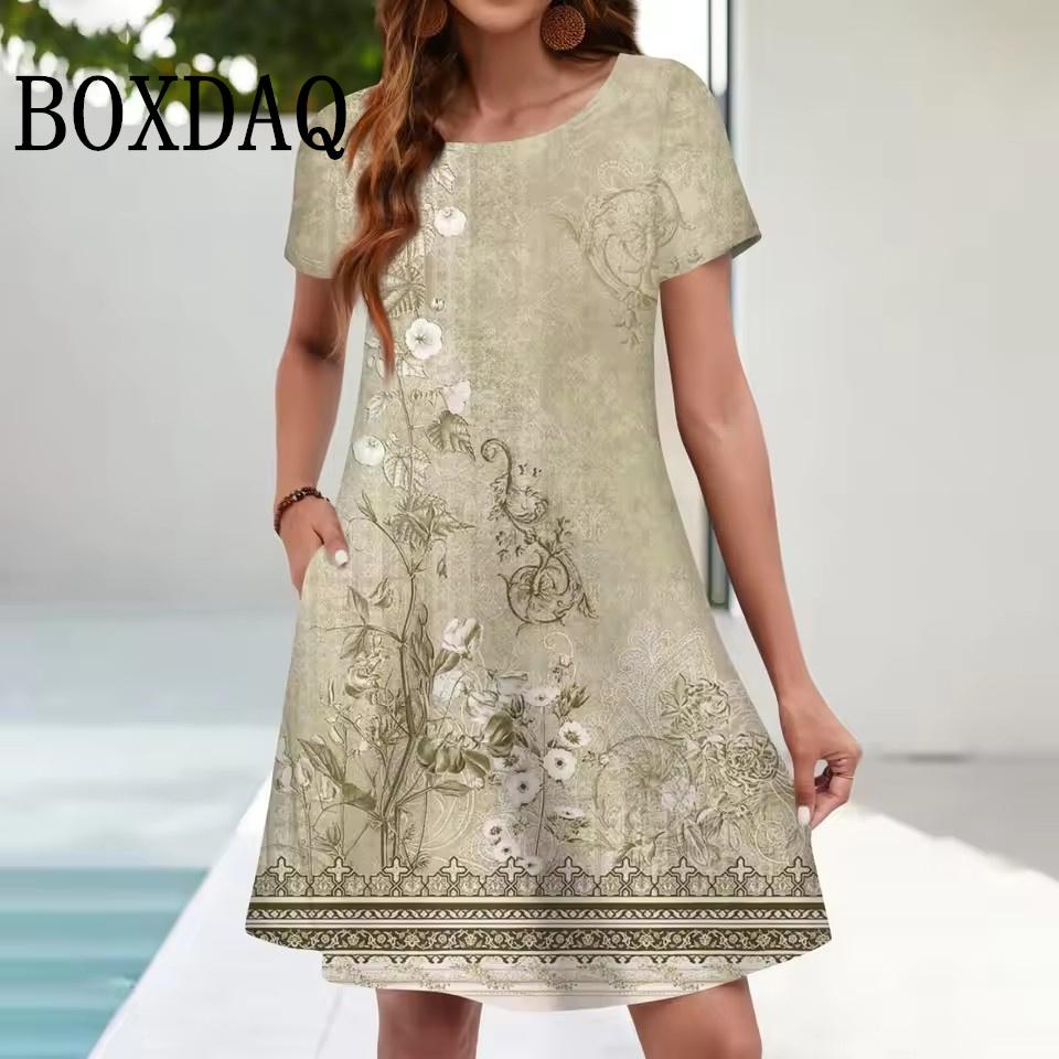 Printed Loose Plus Size Dresses 9XL Women Fashion Short Sleeve Casual Daily Wear Summer Dresses 2025 Trend Vestidos Para Mujer