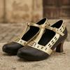 Women T-Strap Pumps  Kitten High Heels Cutout PU Shoes Small Oversize Plu Size 32 50