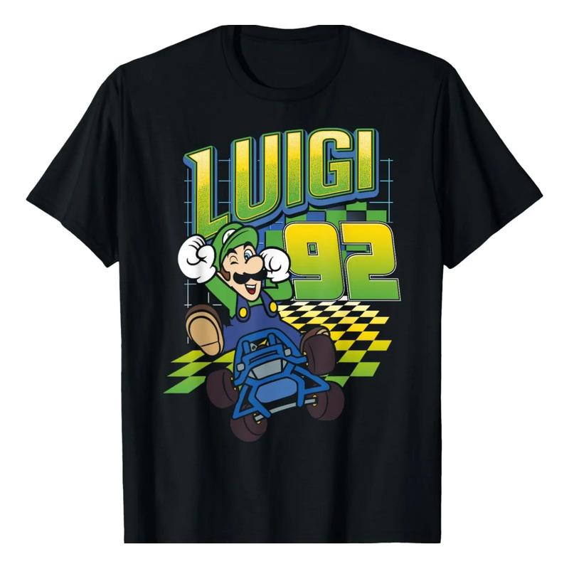Camiseta Luigi Neon A Cuadros Con El Logo 92 De Mario Kart S