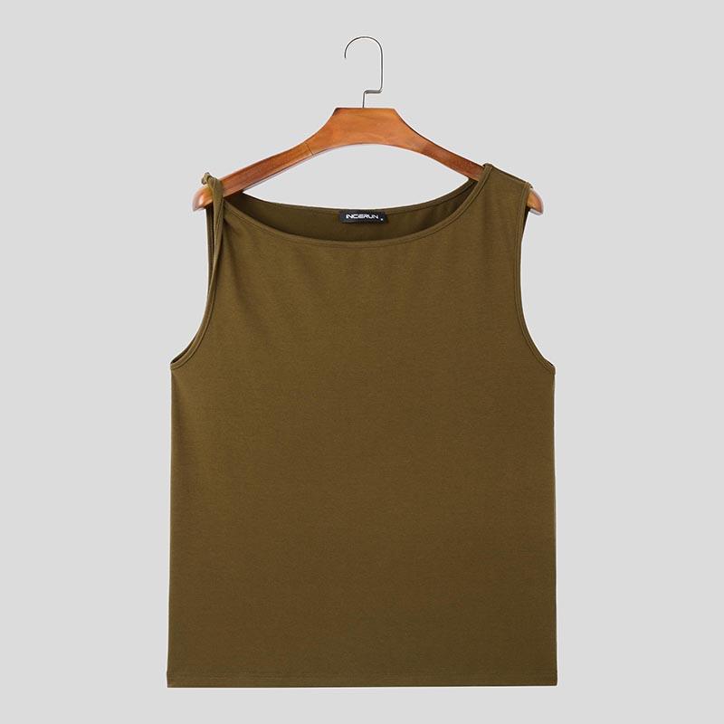 

INCERUN Men Irregular Shoulder Sleeveless Solid Color Summer Tank Tops Cami 3XL коричневий