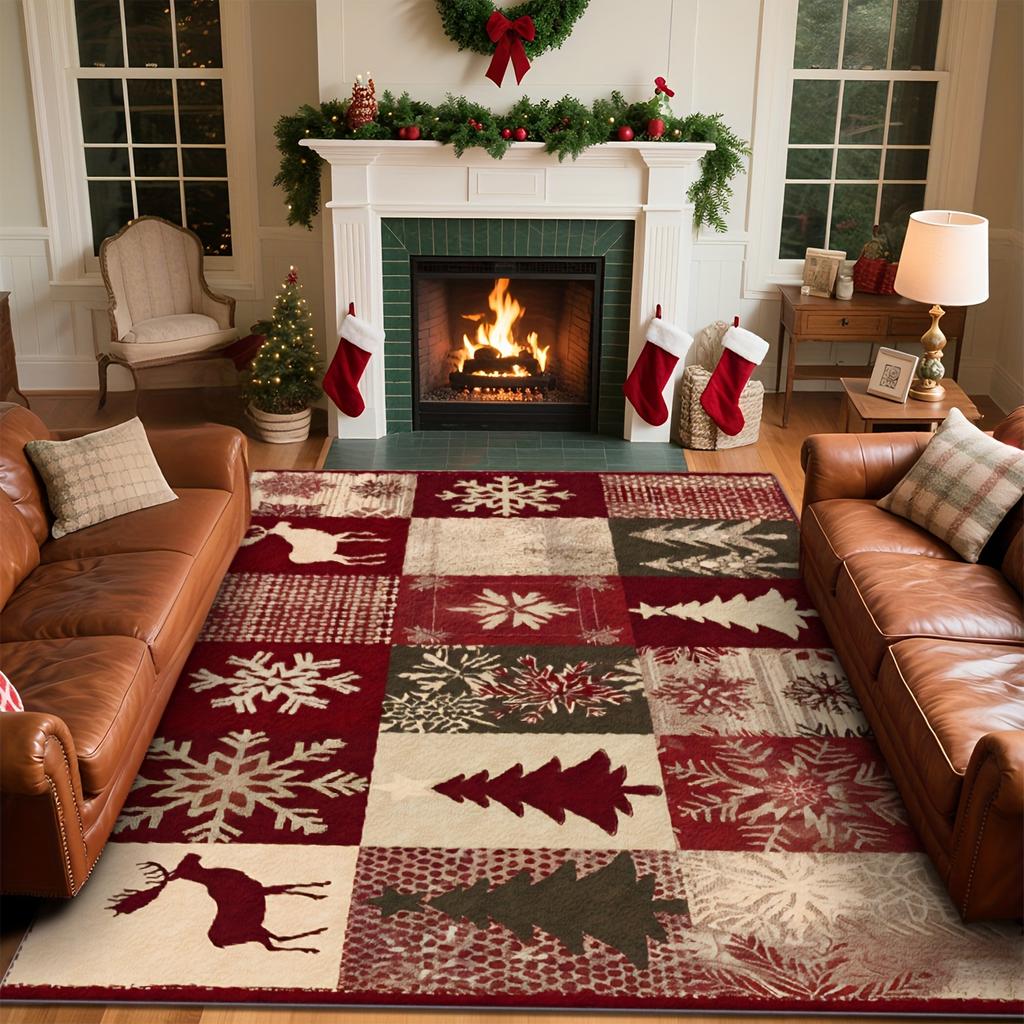 Christmas Floor Mat Santa Gift Print Rug Reindeer Snowflake Pattern Doormat Home Decor for Living Room Holiday Indoor Decoration