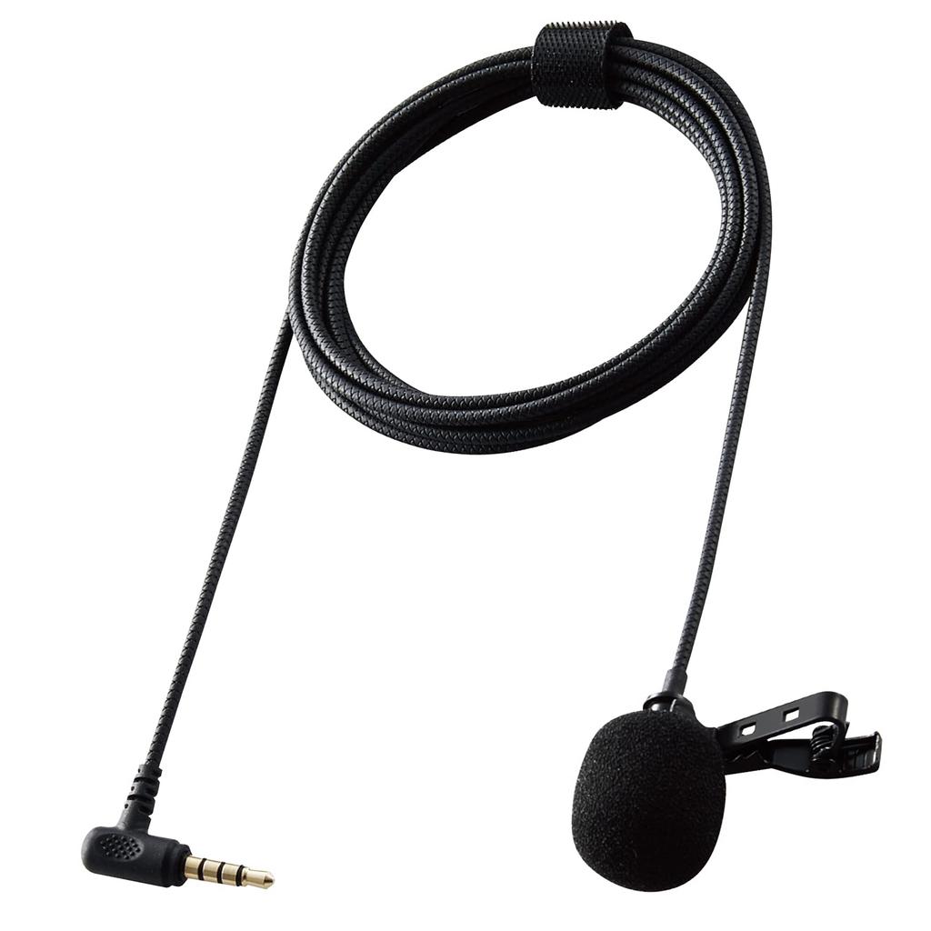 ELECOM HS-MC09BK Lapel Microphone with Clip, Wind Jammer, 3.5mm (4-Pole) Adapter Cable, and Storage Pouch, 1.8m, Black