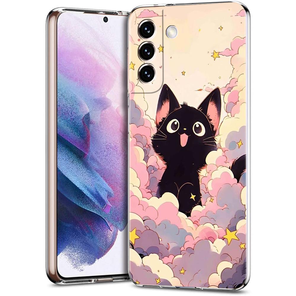 Artistic Black Cat Starry Night Phone Case For Samsung Galaxy S24 Ultra S23 FE S22 S20 S21 5G S10 S9 Plus S10E S8 Clear Cover