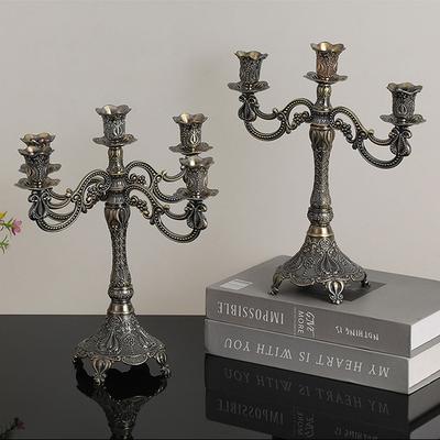 5 Arm Metal Candelabra Vintage Zinc Alloy Candle Holder for Wedding Dining Table Fireplace Wedding Party Home Decoration