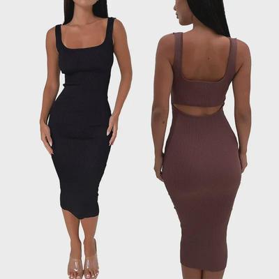 Women's Sexy Backless Square Neck Sleeveless Tank Dress - Evening Wear