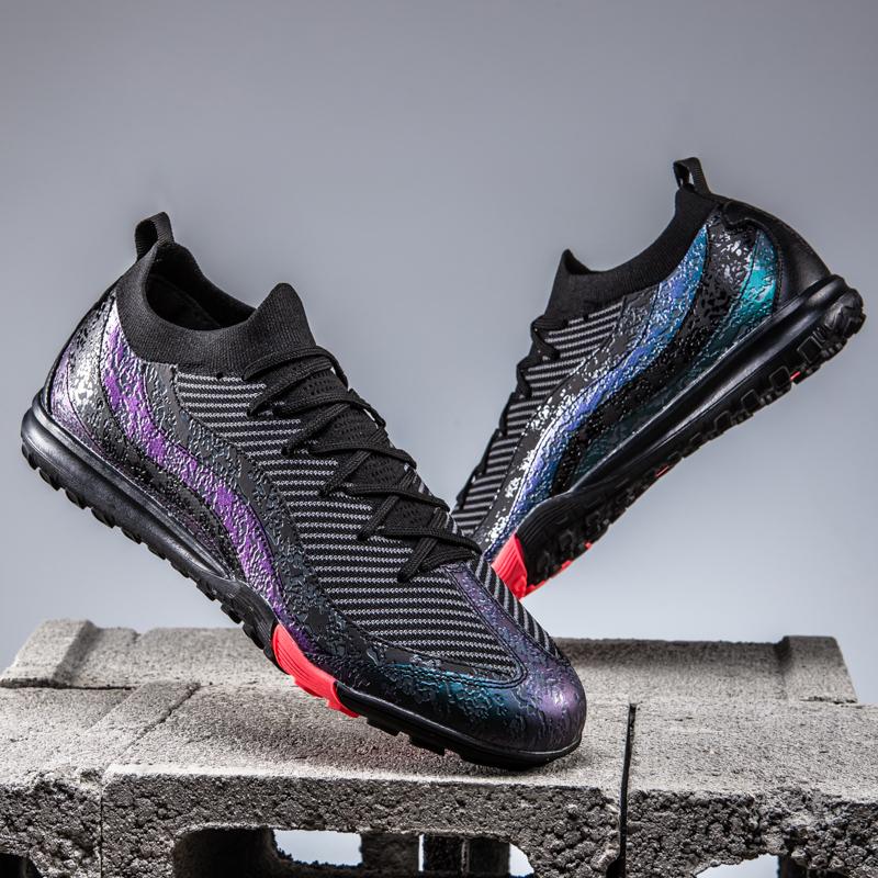 Five-sided high-rise indoor flat football shoes, suitable for men and women, with a non-slip design.