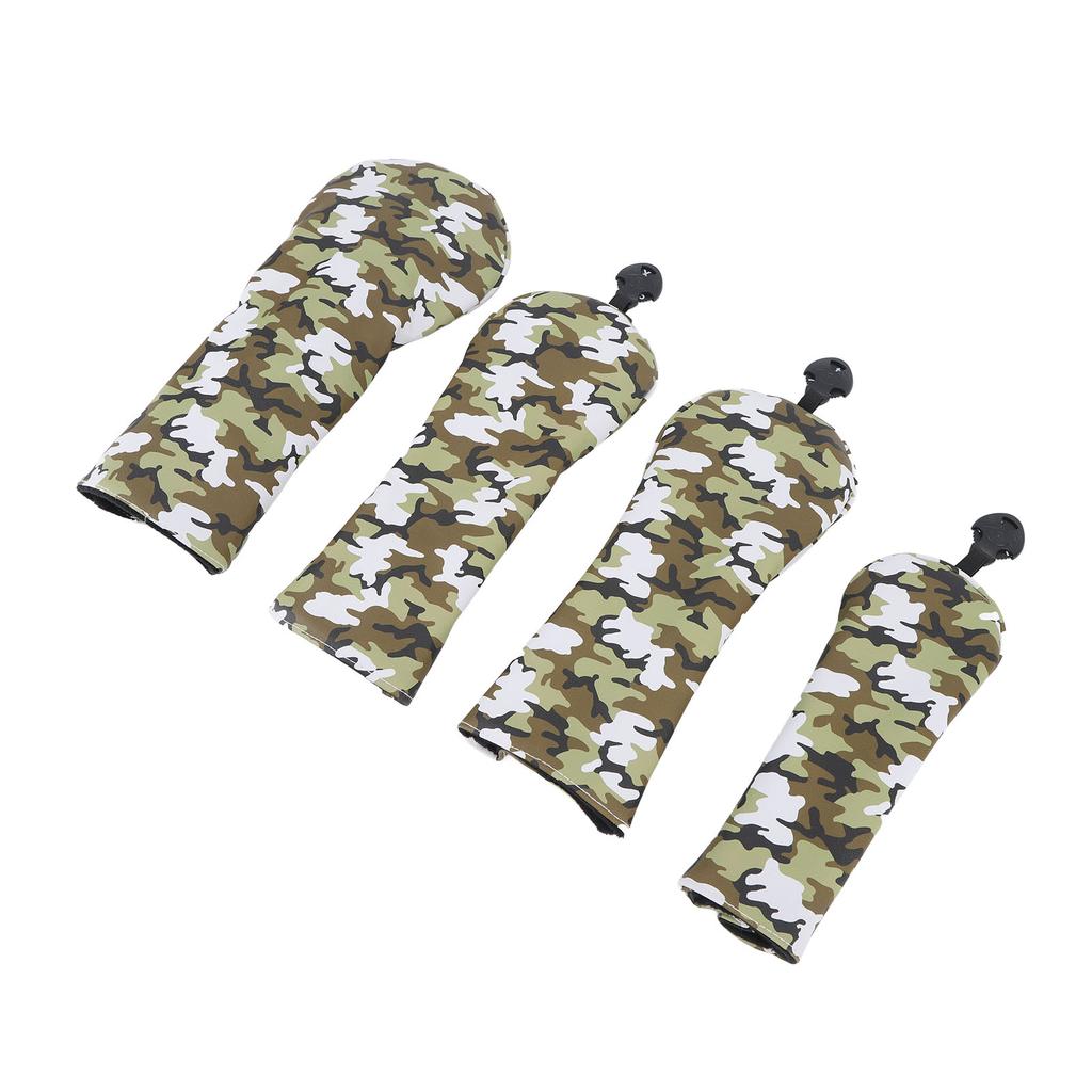 4Pcs Golf Club Head Cover PU Thick Plush Wear Resistant Golf Putter Cover with Number Board Camouflage Green