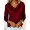 Spring Autumn Versatile Office Draped Collar Flowy Long-Sleeve Blouse - Stylish Elegant 100% Polyester Shirt