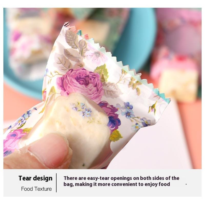 100Pcs Floral Cookie Bag Candy Wrapper Pastry Bag Homemade Handmade Biscuit Plastic Packing For Wedding Party Kitchen