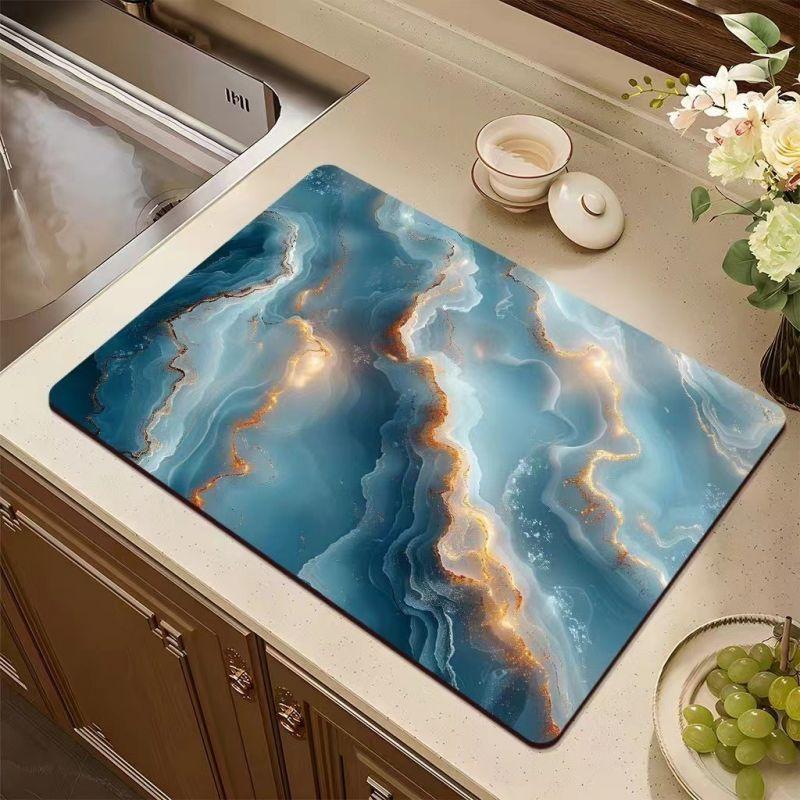Marble Coffee Cup Ironing Mat  Modern Art Texture Drying Mat Kitchen Counter Coffee Bar Drain Mat