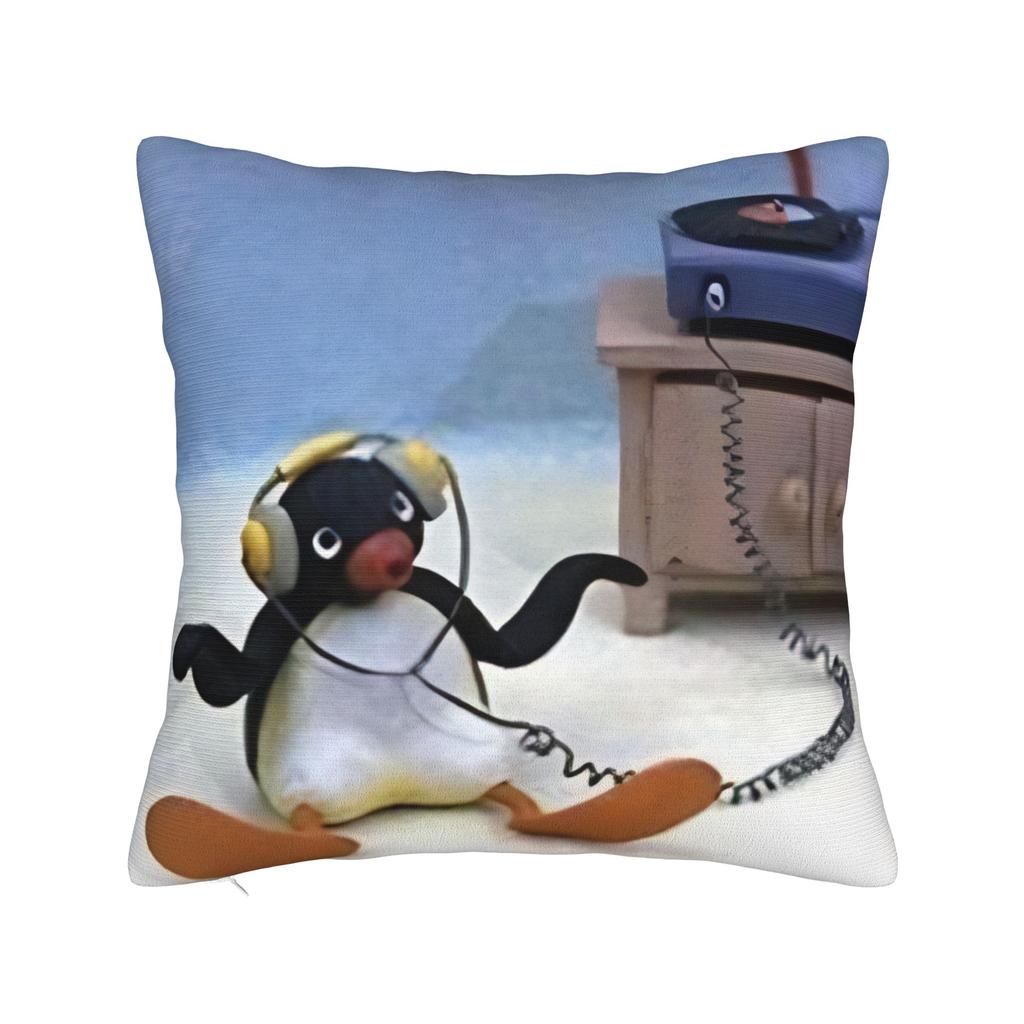 Pingu Grooving to the Music Pillow Cover Funny Pillow Case For Living Room Sofa Comfy Pillowcases Gift