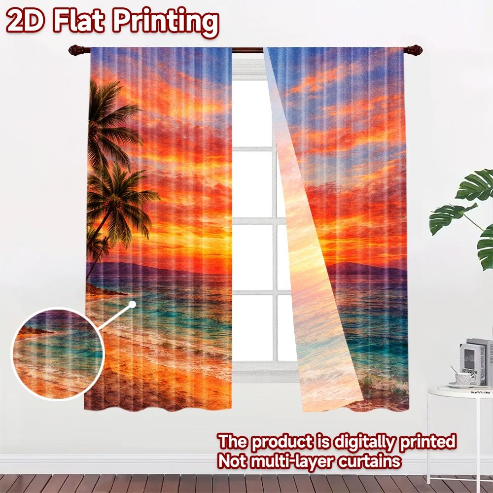 2D flat printing 2pcs Curtain Scene Curtain Tropical Sunset Beach Digital Printed Polyester Drapes Festive Curtains Perfect for