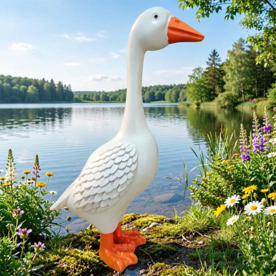 Goose Statue 6"/12" Realistic White Goose Sculpture Resin Decorative Figurine for Outdoor Porch Garden Lawn Yard Home Desk Decor