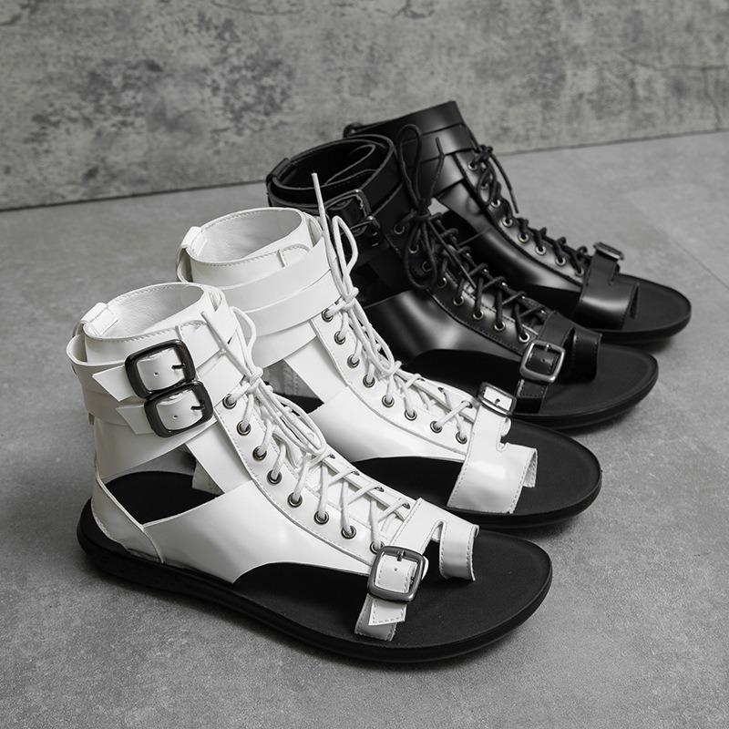 New Plus Size Fashion High Top Women's Sandals Roman Style Cross Strap Personalized Soft Soled Leather Sandals for Men and Women