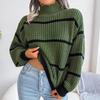 Women's Casual Striped Long Sleeved Half Turtleneck Sweater