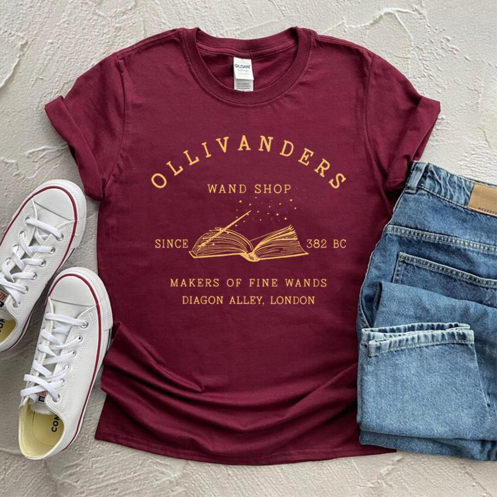 2025 Ollivanders Wand Shop T Shirt Wizard Book Shop Shirt HP Shirt Book Nerd Aesthetic Clothes Magic Tee Unisex Short Sleeve Top