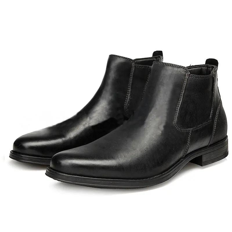 

Fashion British High Top Side Zipper Men s Leather Boots Polished Chelsea Boots Top Layer Cowhide Motorcycle Boots 39 чорний