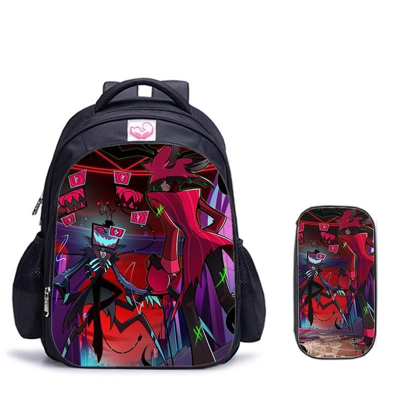 Happy Party Demon Character Two-Piece Set Spine Protection Decompression Shoulder Strap Large Capacity School Bag Pencil Case Combination