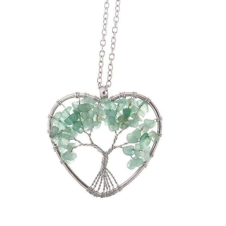 Seven-Color Crystal Tree of Life Necklace with Heart-Shaped Stone Root N36