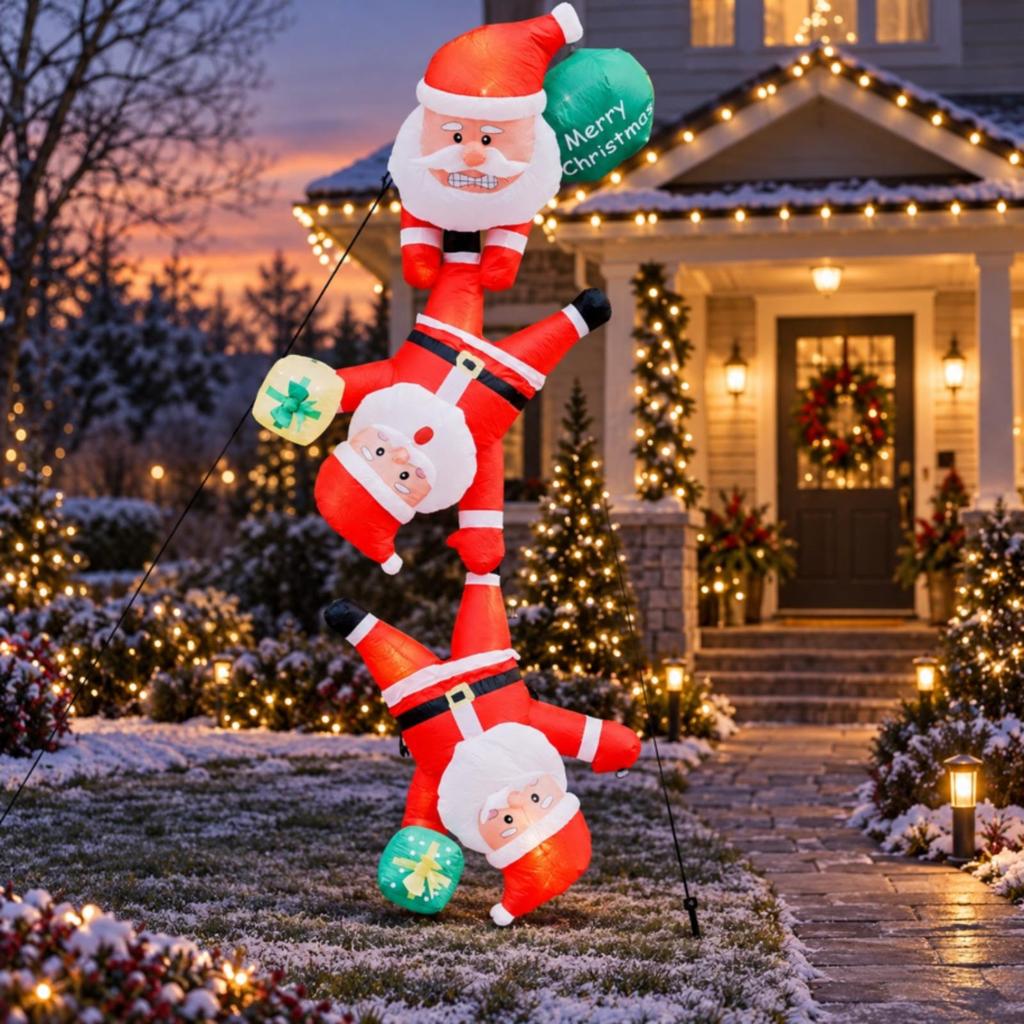 Inflatable Decoration with Three Santa Figures Tall 2.4 M Christmas Festive