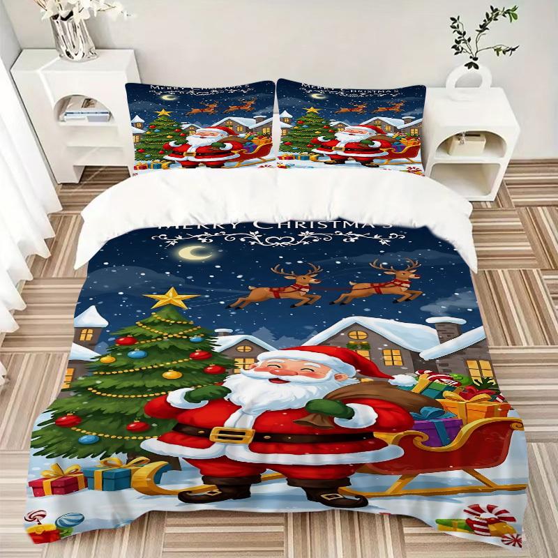 3pcs Christmas Santa Claus Duvet Cover Set - Includes 1 Duvet Cover and 2 Pillowcases, No Quilt Core, All-Season Home Decor Yy251111012
