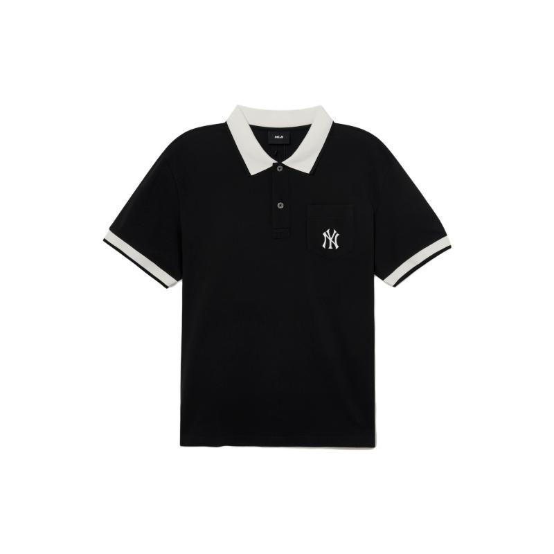 MLB Gestreiftes Detail Pullover Kurzarm Poloshirt Herren Poloshirts Schwarz 3LPQB0133-50BKS XXL white