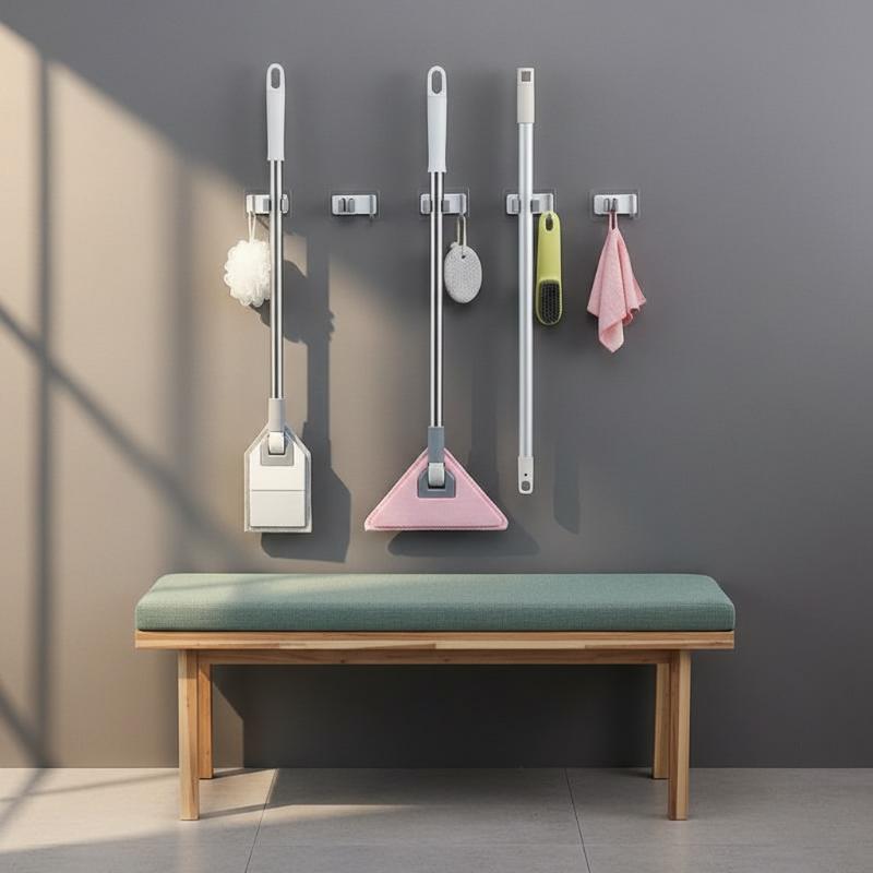 1/2/3Pcs Abs Wall Mounted Mop Storage Rack No Nail Holder Waterproof Household Organizer For Bathroom Kitchen