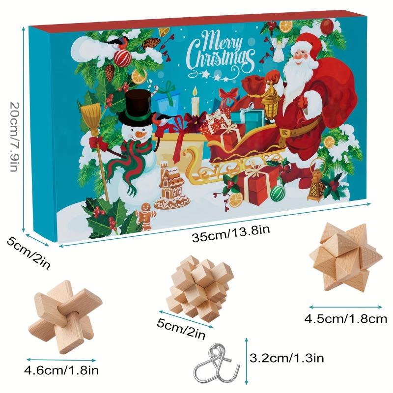 Brain Teaser Advent Calendar 2025,24 Days of Christmas Countdown Calendar With 3D Metal and Wooden Puzzle Toys-Mind,IQ,Logic Test Games For Boys Girl