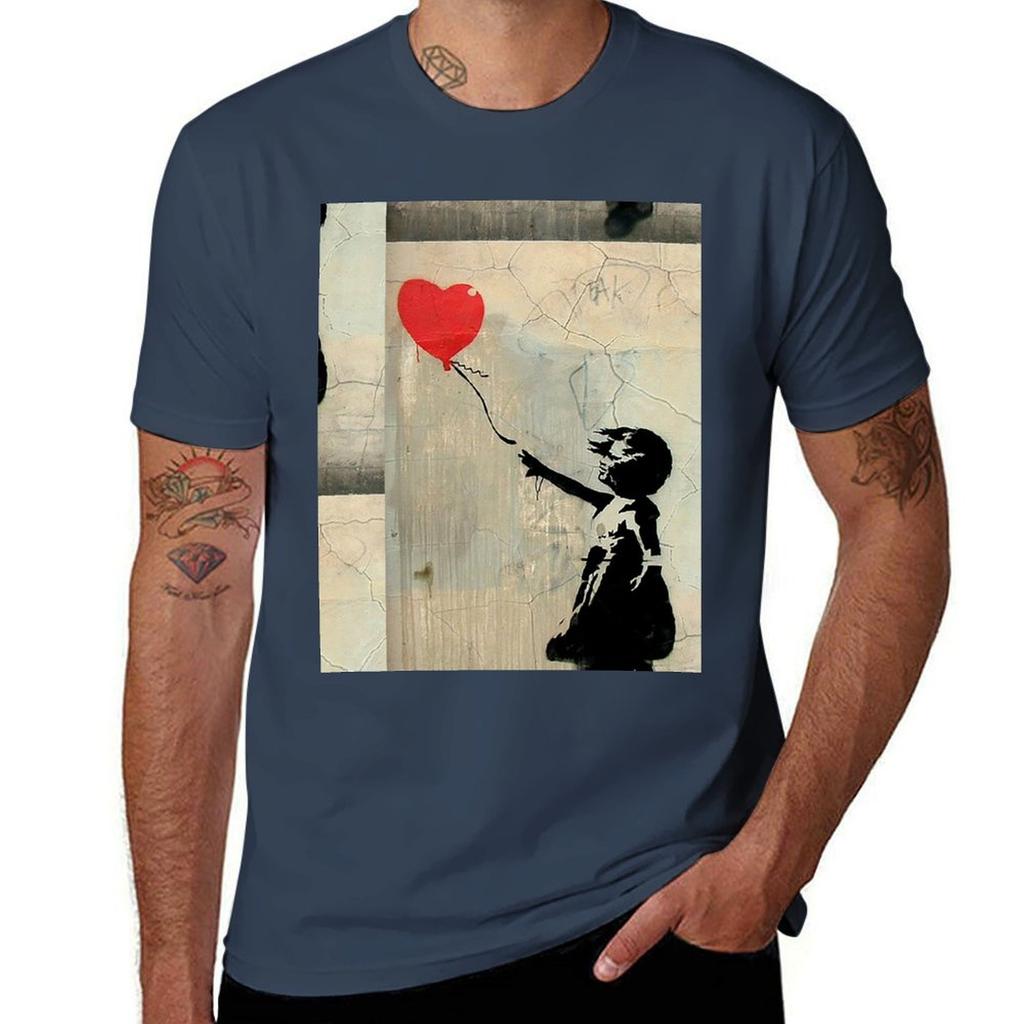 Banksy Red Heart Balloon Tshirt Art Pattern Printed Casual Top