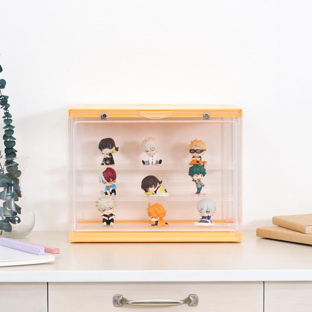 Fuji Boeki Collection Case, Acrylic Case, Figure Case, 30cm Wide x 17.6cm Deep x 23.3cm High, 3 Tiers, Yellow, Product Number 29028