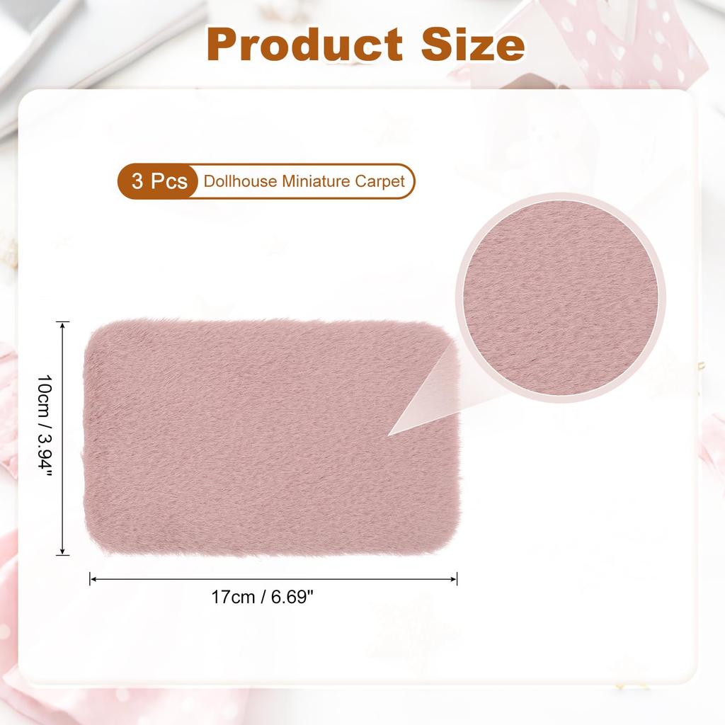 Uxcell 3-Piece Set Dollhouse Miniature Car Pet 1:12 Fluffy Dollhouse Rug Accessories Dollhouse Furniture Decoration Pink Oval