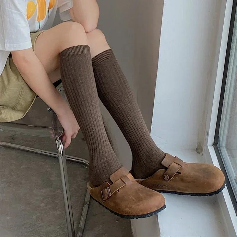 Knitting Cotton Long Socks Women Stockings Autumn Winter Warm Thigh High Stockings Ladies Girls Fashion Solid Knee Socks Women