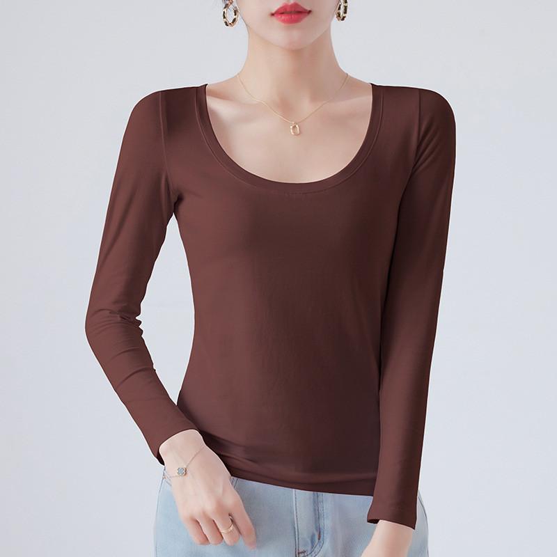 Cotton Crew Neck Slim Fit Long Sleeve Tshirt With Solid Color For Casual Wear