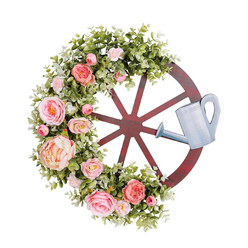 Creative Kettle Wheel Wreath 2024 Spring Simulation Wreath Outdoor Pastoral Scene Arrangement Props