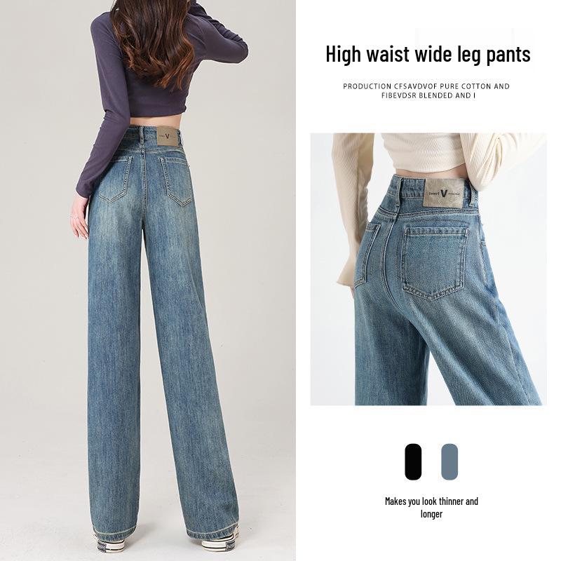 

Women s High-Waisted Retro Slimming Jeans - Fall 2025 Collection: Wide-Leg, Floor-Length, Straight-Leg Pants for Spring/Autumn. Size 29