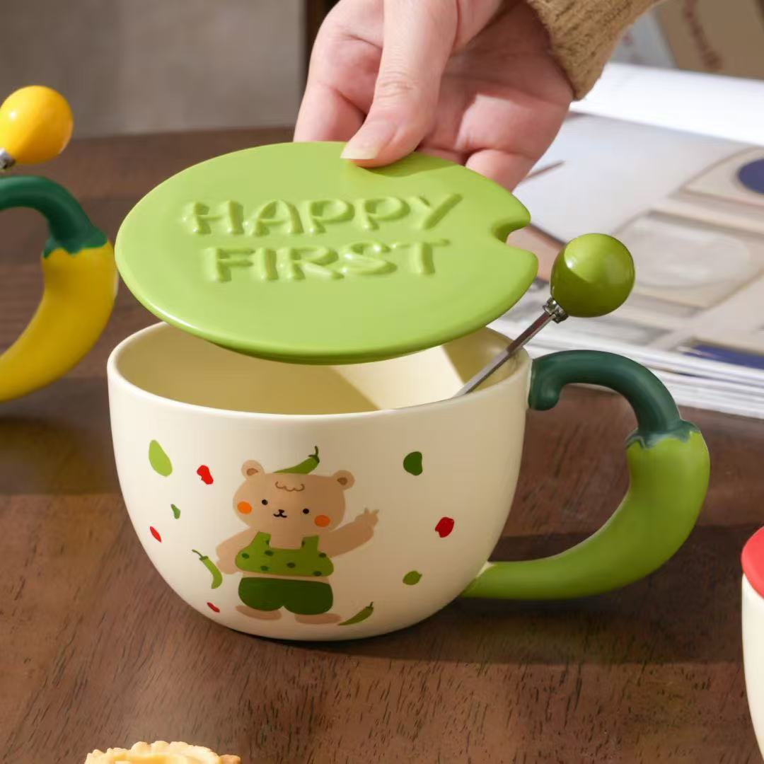 

Креативная керамическая кружка «Медведь с чили», высокоточная чашка для послеобеденного чая и кофе, милый подарок для пары, чашка для воды, сувенир 330ML