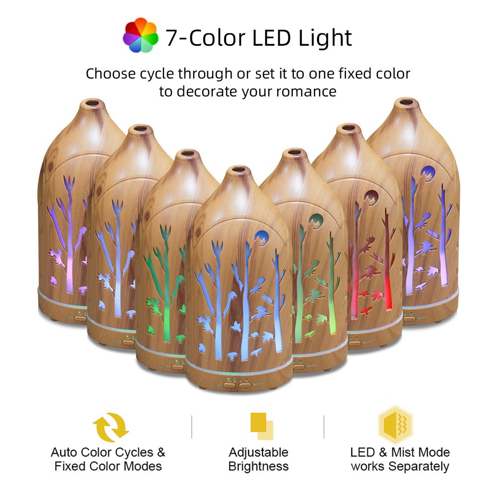 Aromatherapy Essential Oil Diffuser Hollow Out Design 7 Color LED Night Light Humidifier With Auto Shut-Off & Quiet for Sleep