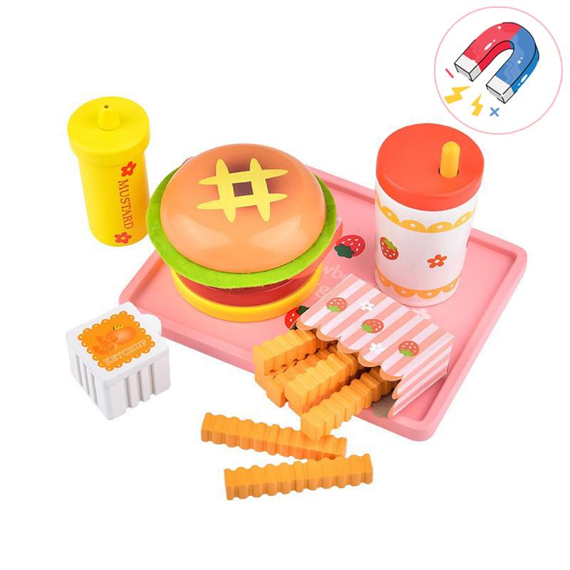 Jouets de cuisine pour enfants, jeu de simulation de cuisine, jeu de simulation de hamburger en bois, jeu de découpe de frites de Pise, jouet de cuisine pour filles