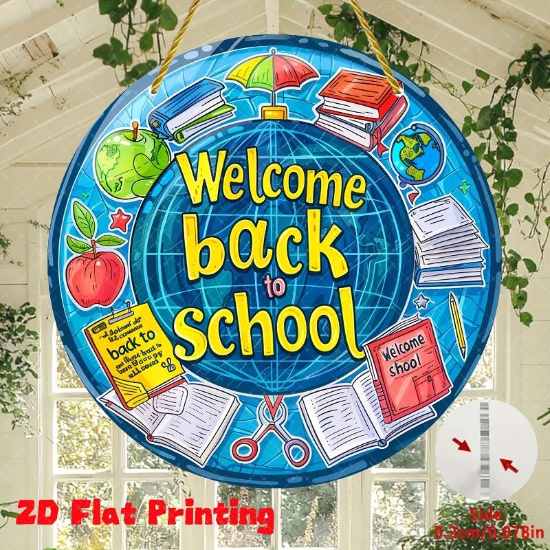 2D Flat "Welcome Back To School" Stained Glass Acrylic Decoration Sign, Home Decor Plaque Hanging Wall Art Decorative Garden Decoration for Room Door