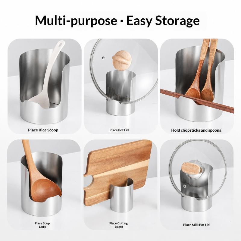 Non-Slip Stainless Steel Spoon Holder Heat-Resistant Stable Spatula Holder Easy To Clean Stainless Steel Pot Lid Storage Rack