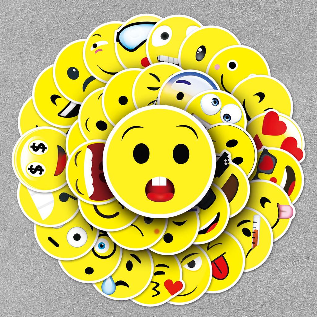 50 Smiley Face Stickers: Creative, Cute, Waterproof Decorations for Diaries, Luggage, and Cars