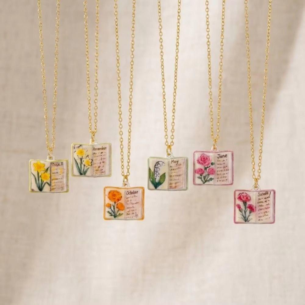 Vintage Style Book Pendant Necklace Antique Porcelain Pendant Necklace Jewelry Accessory
