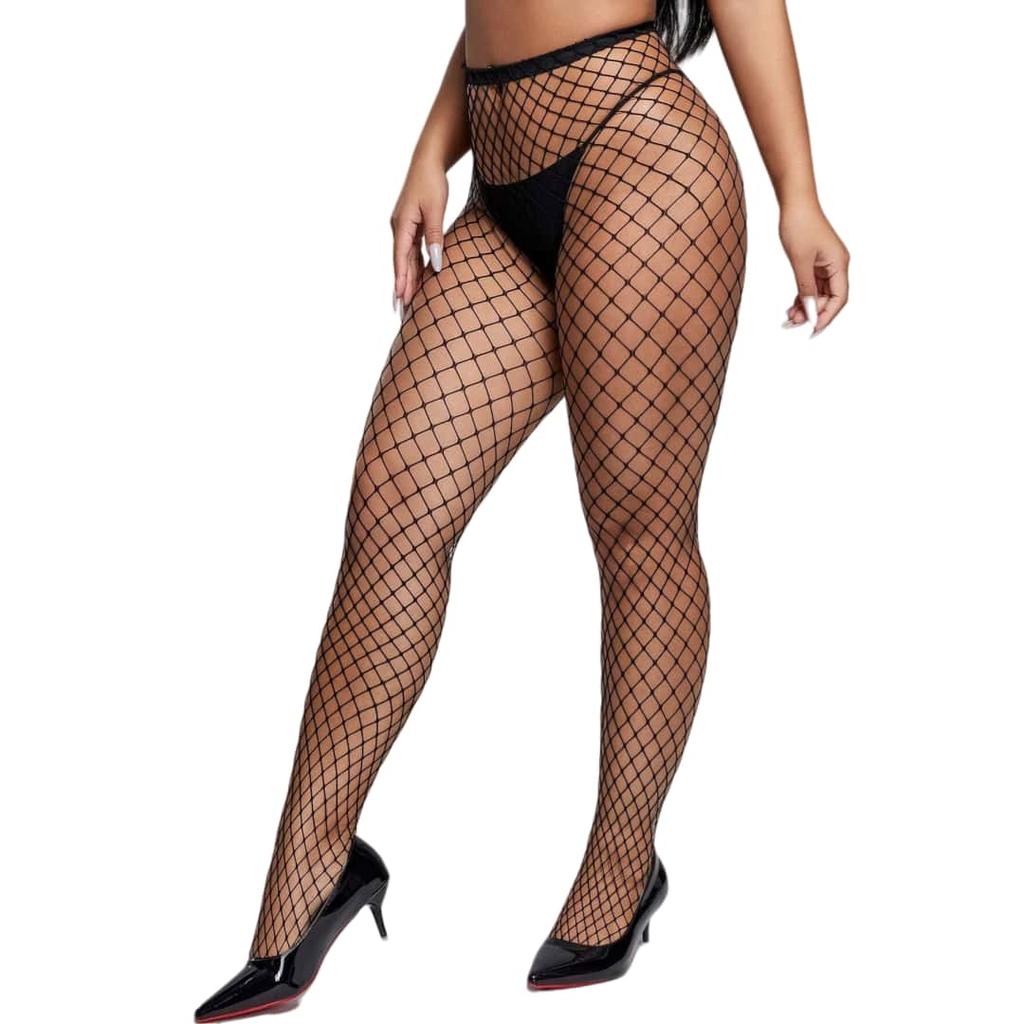 3Xl Fishnet Stockings Mesh Pantyhose Plus Size White Black Large Over Knee Long Socks Thigh High Tights For Oversized Women 2Xxl