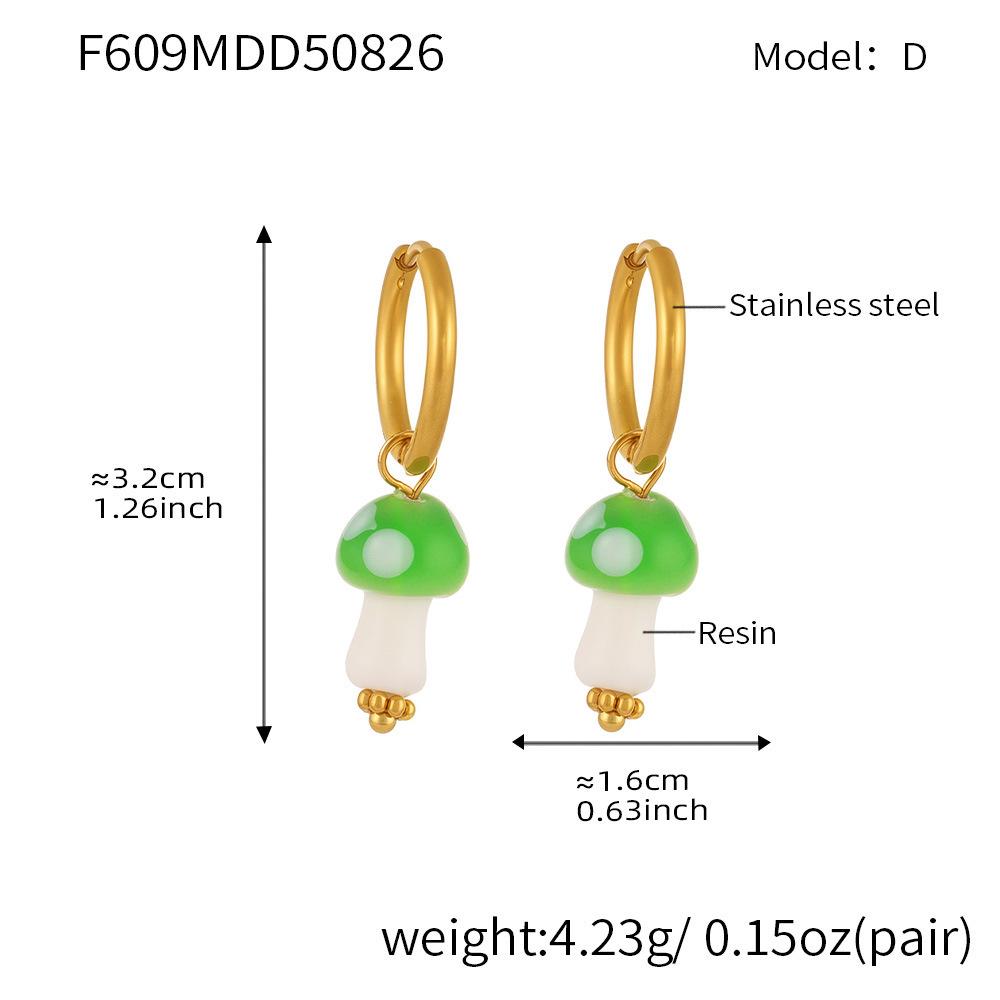 Qiong Yao Polka Dot Mushroom Resin Earrings with 18k Gold Plated Backs and Stainless Steel Hoops